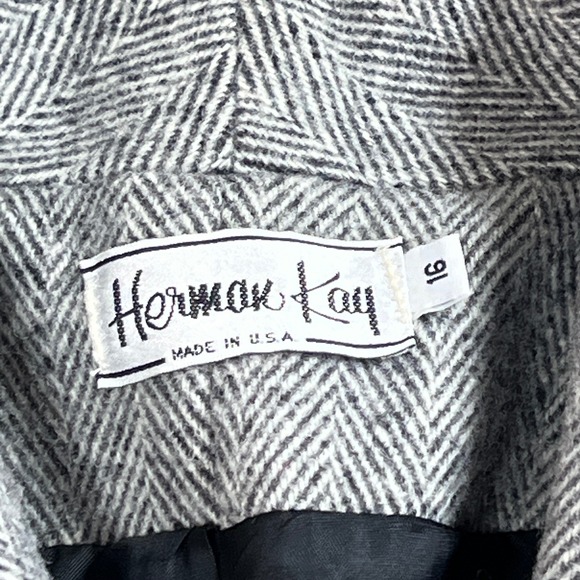 Hermon Kay Blazer Size 16 Herringbone Double Breasted Wool Blend Jacket - Picture 3 of 13